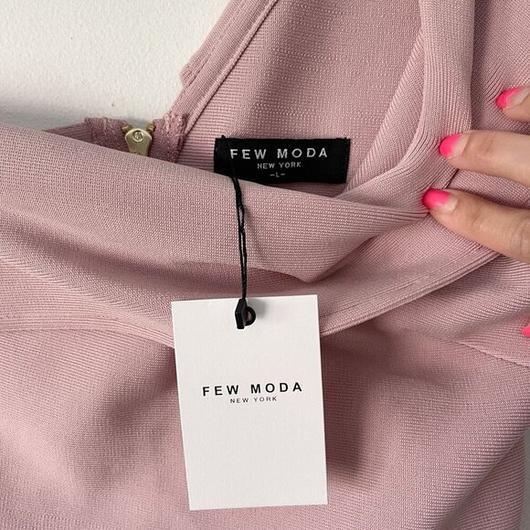 Few Moda Size L Pink One-Shoulder Asymmetrical Ruffle Hem Midi Dress Bodycon - Picture 9 of 15